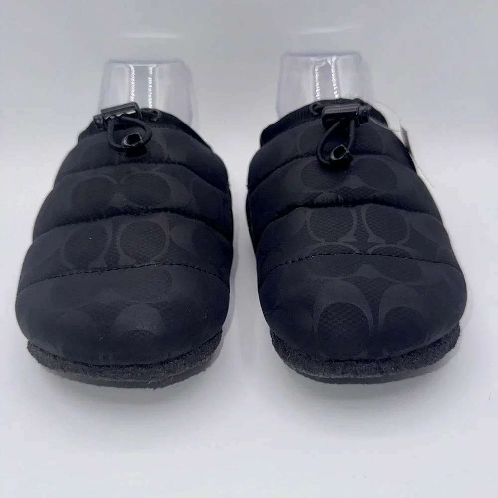 COACH Rachelle Slippers Women's Size 6 Black‎ Monogram Quilted Nylon Mules